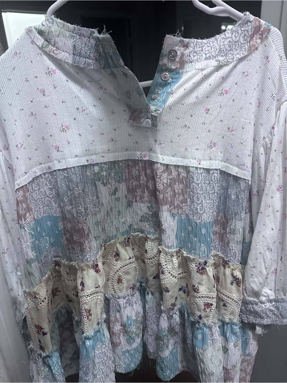 POL Boho Patchwork Tunic - Blue, Cream & Tan - Picture 5 of 5